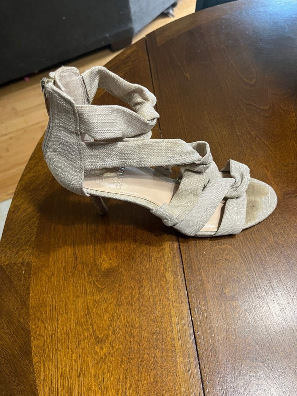 Vince Camuto Beige Strappy Knit High Heel Sandals